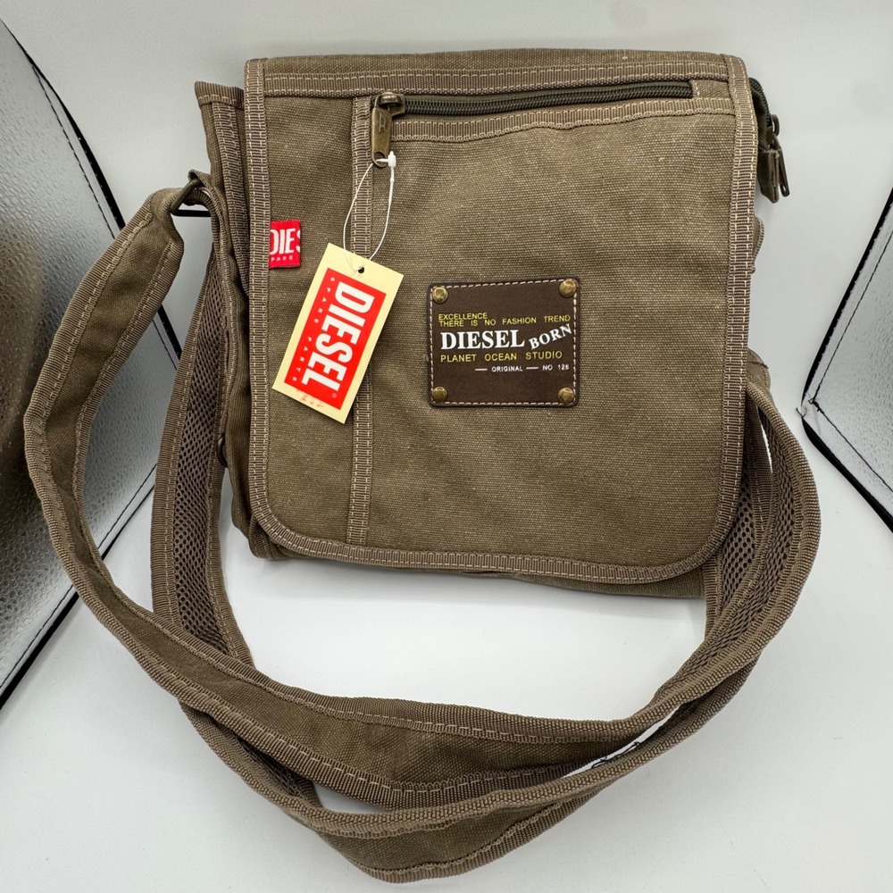 Diesel Born Planet Ocean Studio Canvas Messenger Bag Olive Green Crossbody NWT